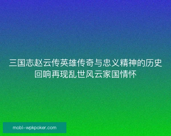 三国志赵云传英雄传奇与忠义精神的历史回响再现乱世风云家国情怀
